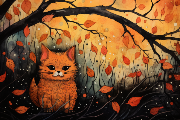 Fluffy Orange Cat In The Fall