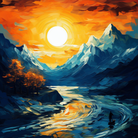 Thumbnail for Snow Covered Mountains And Stream At Sunset