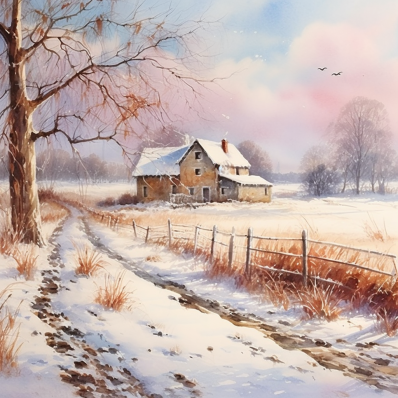 Old Country Home In The Snow   Diamond Painting Kits