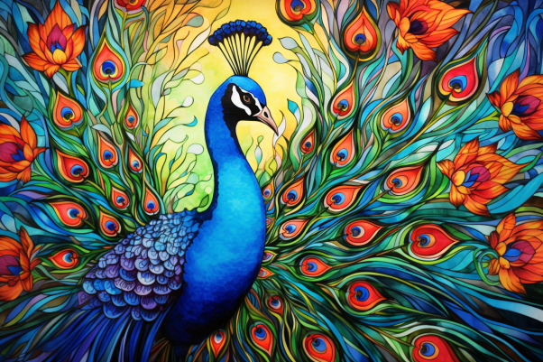 Peacock And Flowers  Diamond Painting Kits