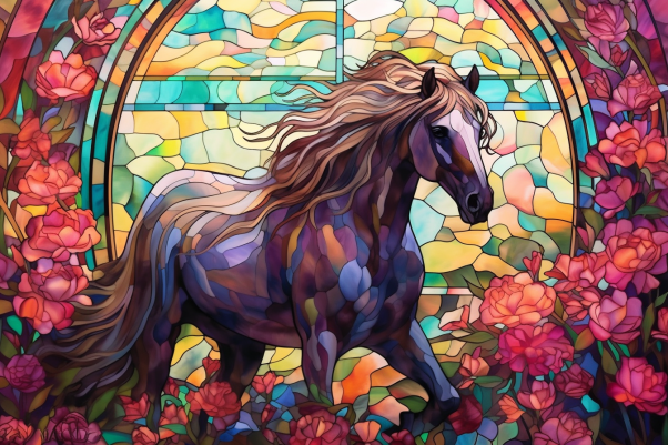 Horse Daydream On Stained Glass