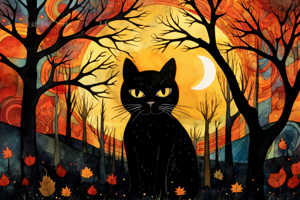 Black Cat On A Fall Evening
