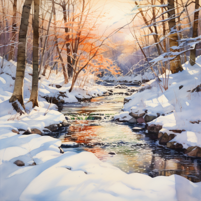 Stream In Icy Woods  Diamond Painting Kits