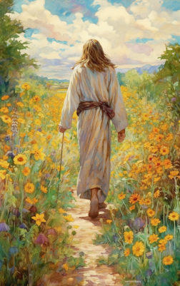 Walk With Jesus, A Dirt Path Through Yellow Flowers