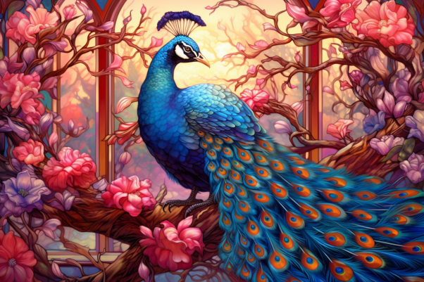 Graceful Peacock Among Flowers  Diamond Painting Kits