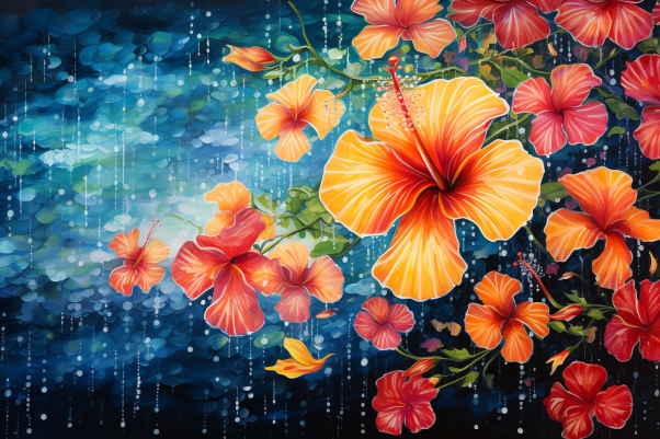 Tropical Rain And Hibiscus