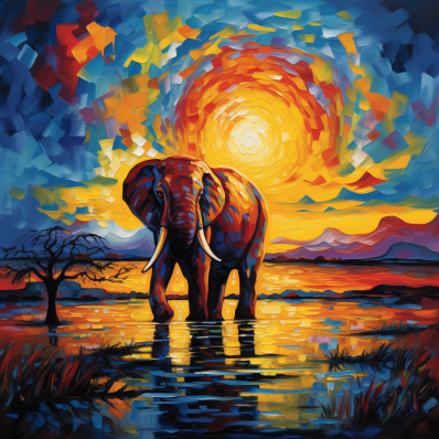 Artsy Elephant At Sunset