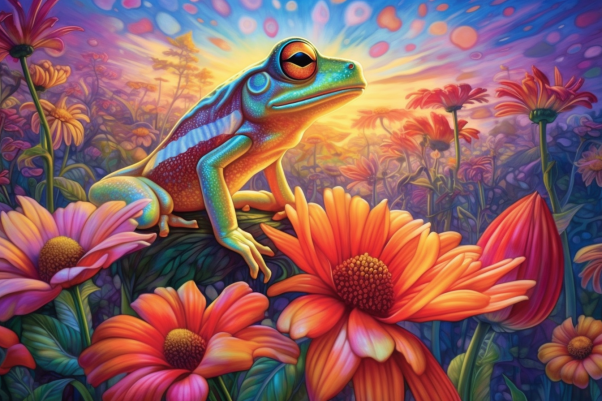 Daydreaming Frog And Flowers
