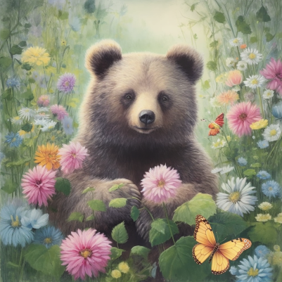 Fuzzy Bear And Flowers