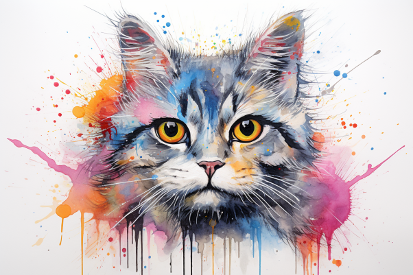 Watercolor Color Splat Cat  Diamond Painting Kits
