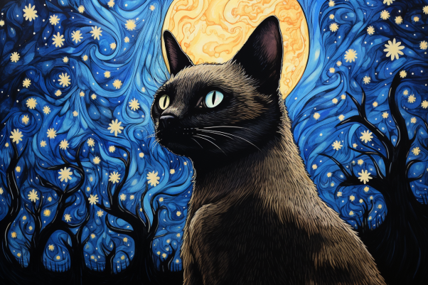 Siamese Cat On A Starry Night   Diamond Painting Kits
