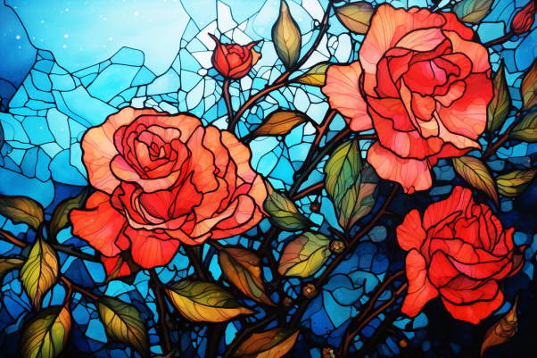 Watercolor Stained Glass Roses  Diamond Painting Kits