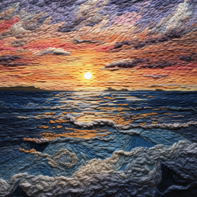 Embroidery Vibe Sunset And Ocean