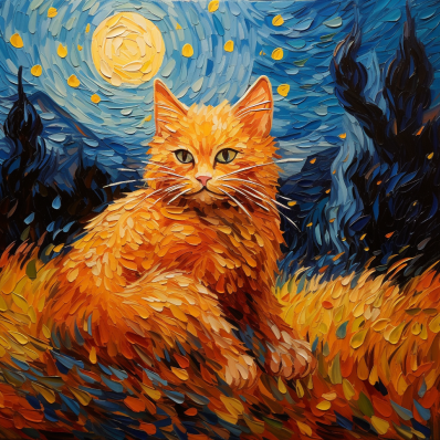 Fluffy Orange Kitty On A Starry Night