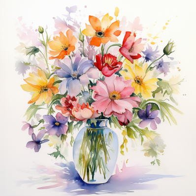 Watercolor Bouquet Of Flowers