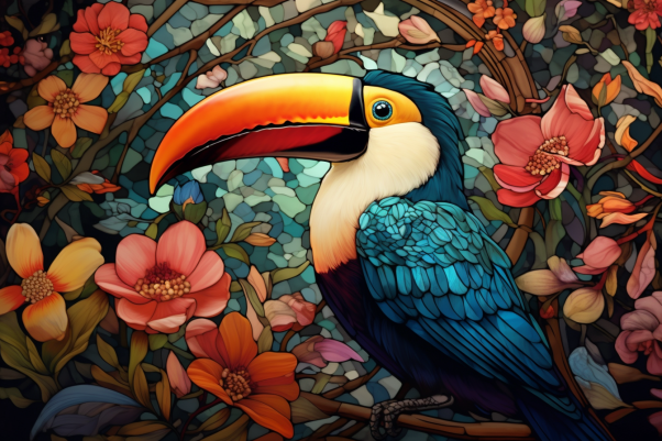 Glorious Flowers And Toucan