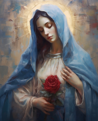 The Virgin Mary And Red Rose