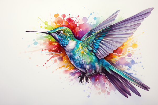 Rainbow Watercolors Hummingbird  Diamond Painting Kits