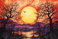 Thumbnail for Watercolor Halloween Sunset