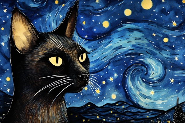 Starry Night Siamese Cat  Diamond Painting Kits