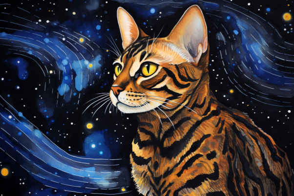 Bengal Kitty Cat Starry Night  Diamond Painting Kits
