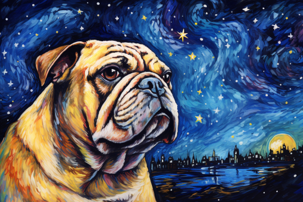 Watercolor Starry Night Bulldog  Diamond Painting Kits