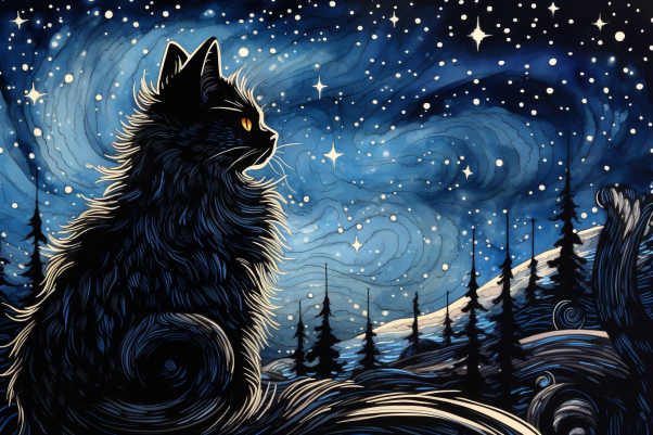 Black Cat Starry Night  Diamond Painting Kits