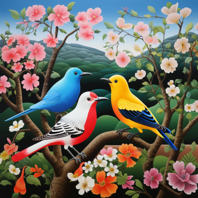 Three Birds And Flowers