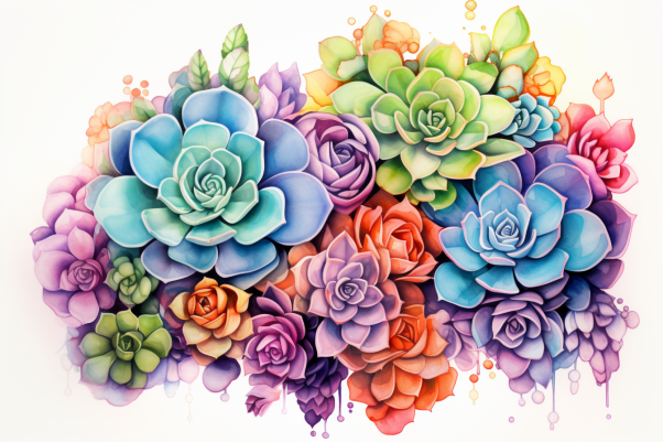 Watercolor Colorful Succulents  Diamond Painting Kits