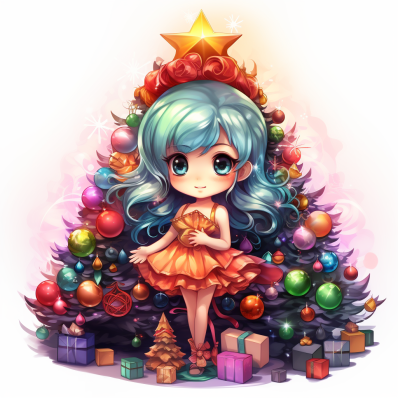 Christmas Tree And Anime Girl