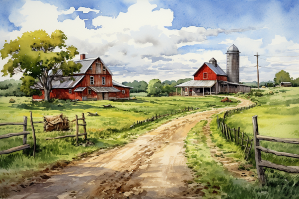 Watercolor Country Road