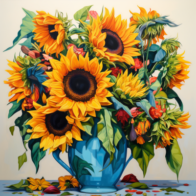 Featuring Vase Of Many Sunflowers