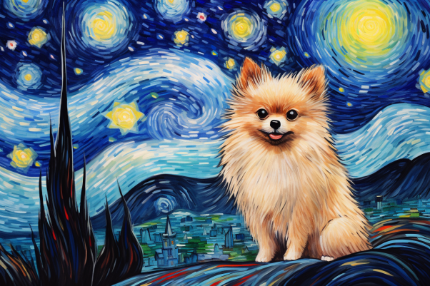 Watercolor Starry Night Pomeranian   Diamond Painting Kits