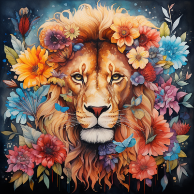 Featuring A Lion And Flowers