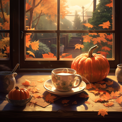 Calm Fall Day And Pumpkin Spice Coffee