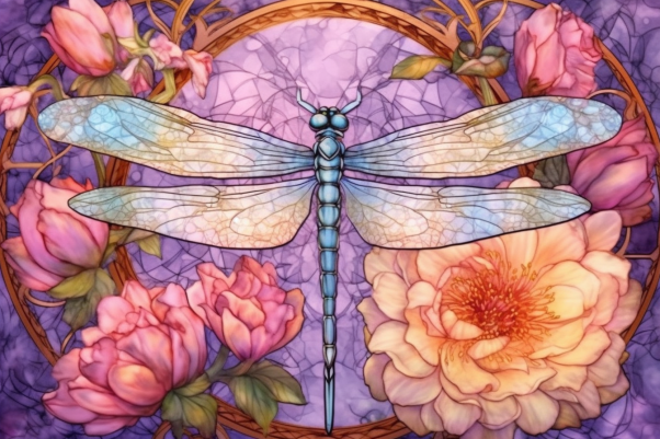 Dreamy Dragonfly Among Flowers