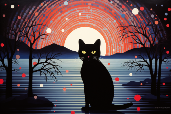 Black Kitty Fantasy Sunset   Diamond Painting Kits