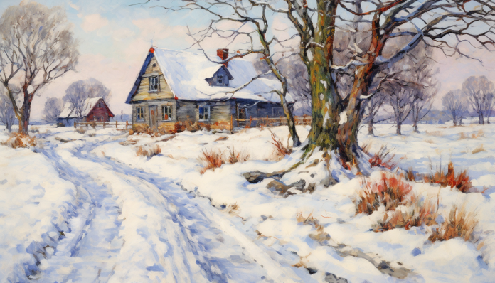 Country Farmhouse In The Winter   Diamond Painting Kits