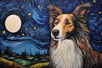 Thumbnail for Watercolor Starry Night Full Moon Collie