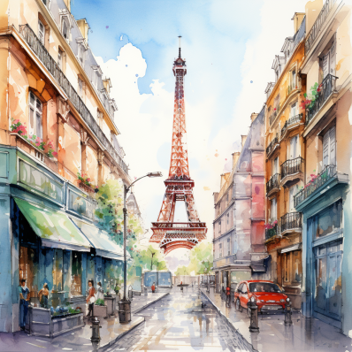 Watercolor Street View Of Eiffel Tower  Diamond Painting Kits