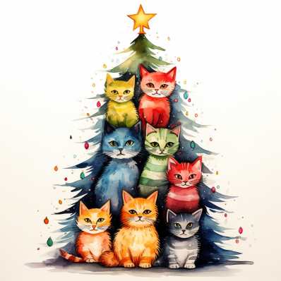 Multi Color Kitty Cat Christmas Tree