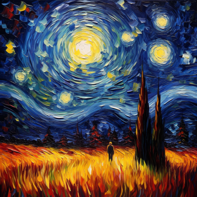 Man In A Field On A Starry Night