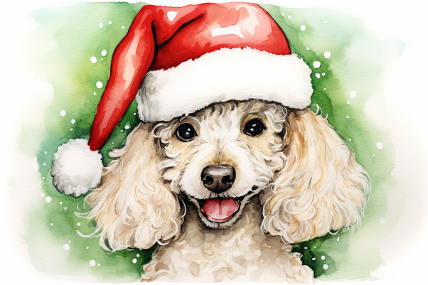 Happy Poodle In Santa Hat