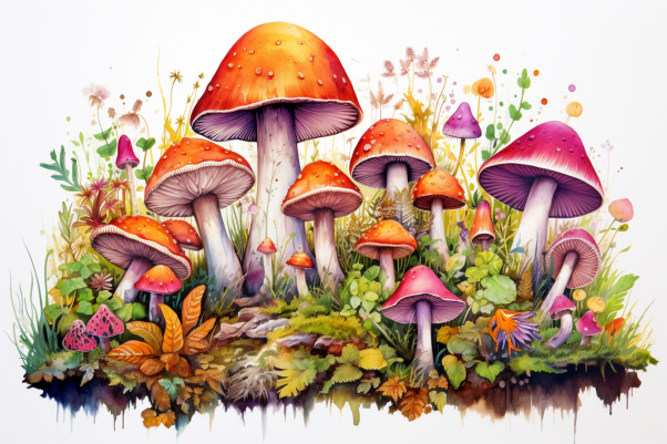 Fun Watercolor Mushroom Collection  Diamond Painting Kits