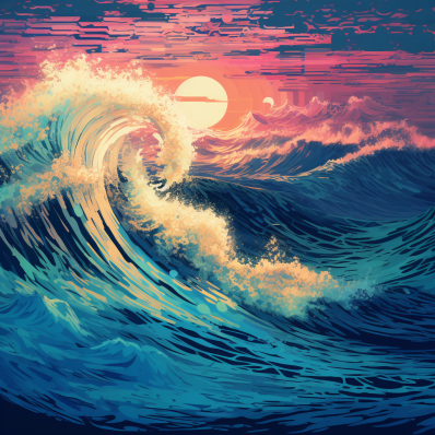 Beautiful Wave And Purple Sky   Diamond Painting Kits