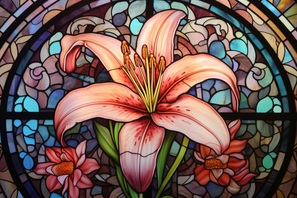 Graceful Pink Lily On Stained Glass  Diamond Painting Kits