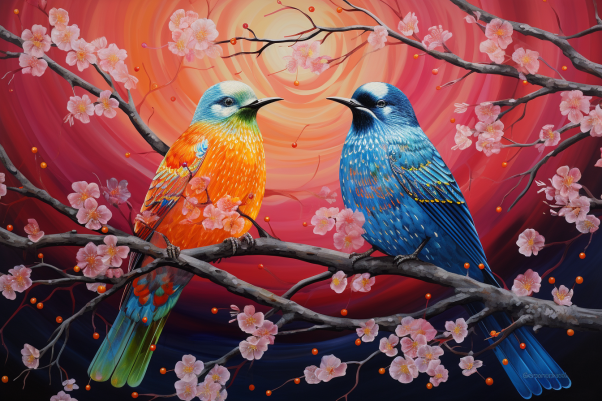 Cherry Blossom Lovebirds   Diamond Painting Kits