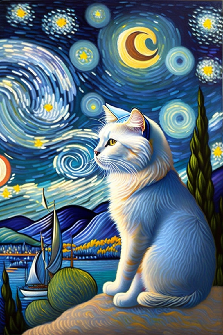 Puuuretty White Kitty On A Starry Night