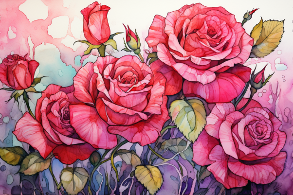 Watercolor Rosebush