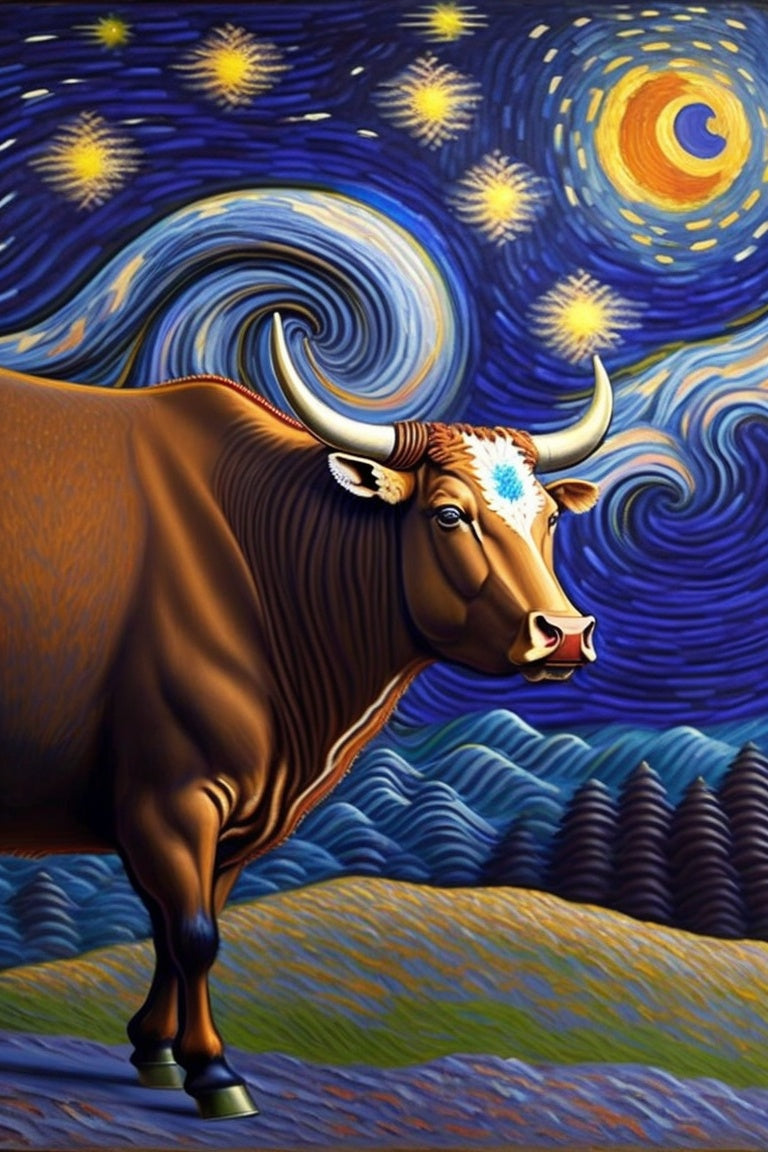 Brown Bull On A Starry Night